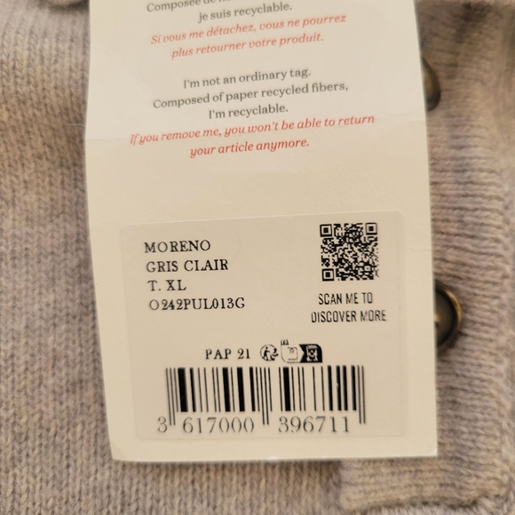Octobre Moreno Wool Sweater Gray Size XL NWT Academia Preppy - Picture 9 of 9